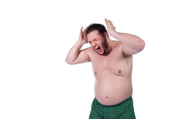Fototapeta premium Funny fat man. White background.