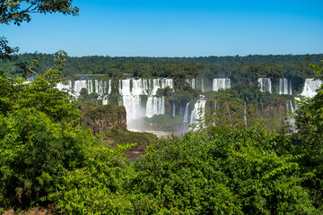 Beautiful view of a large waterfall at Iguazu Falls from brazilian side, one of the Seven Natural Wonders of the World - Foz do Iguaçu, Brazil