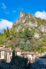 Saint-Guilhem-le-Desert in France, view of the ruins above the village

