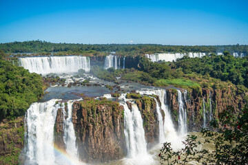 Beautiful view of a large waterfall at Iguazu Falls from brazilian side, one of the Seven Natural Wonders of the World - Foz do Iguaçu, Brazil