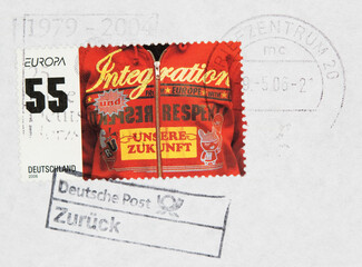briefmarke stamp vintage retro alt old gebraucht used frankiert cancel gestempelt papier paper rot...