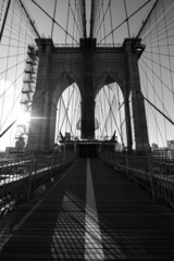 Brooklyn Bridge from Manhattan, New York, photographed in black and white. One of the most visited landmarks in America.