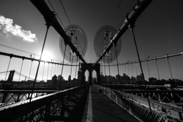 Brooklyn Bridge from Manhattan, New York, photographed in black and white. One of the most visited...