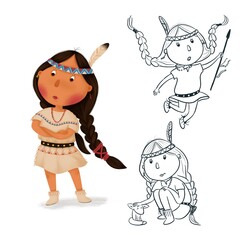 Indian girl with a feather in her hair and beads