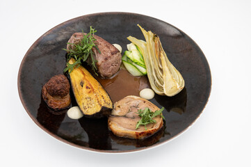 Agneau, aubergine, fenouil, roquette