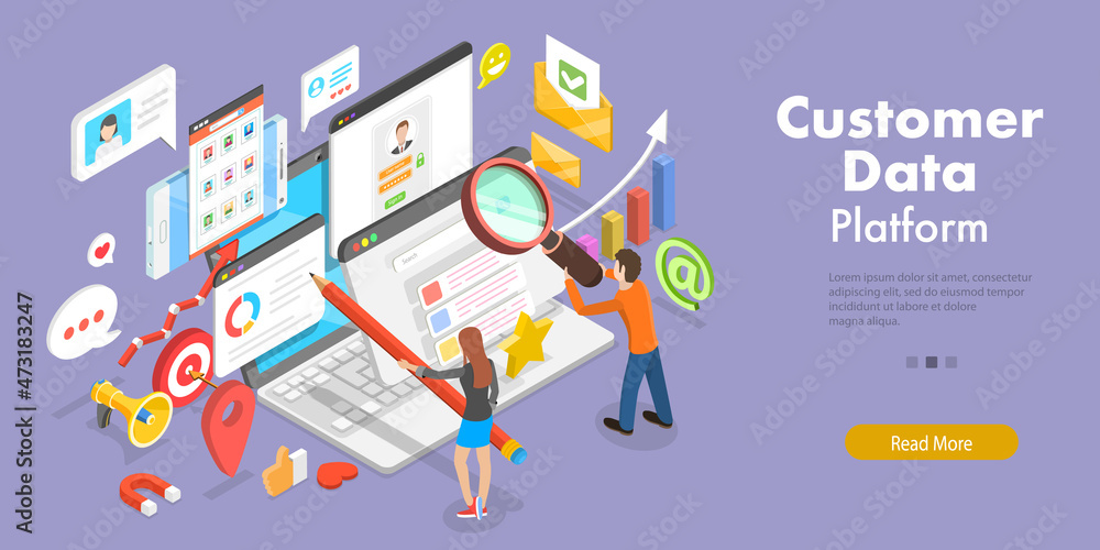 Poster 3d isometric flat vector conceptual illustration of customer data platform, client database