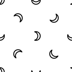 Obraz premium Seamless pattern of repeated black moon astrological symbols. Elements are evenly spaced and some are rotated. Vector illustration on white background