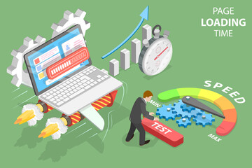 3D Isometric Flat Vector Conceptual Illustration of Page Loading Time, Website Optimization and Speed Test