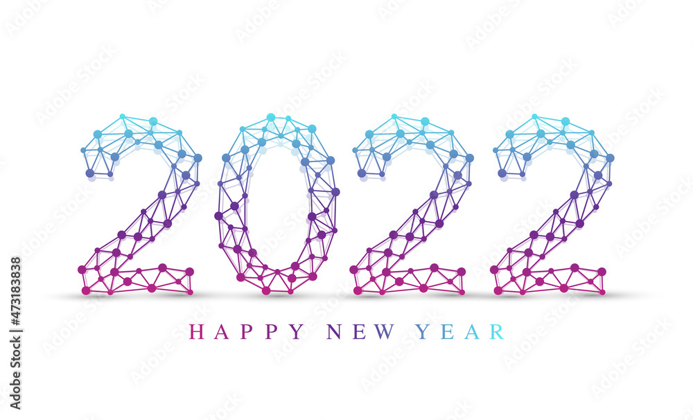 Poster Modern technology template for Merry Christmas and Happy New Year 2022 with connected lines and dots. Digital geometric effect. Vector illustration