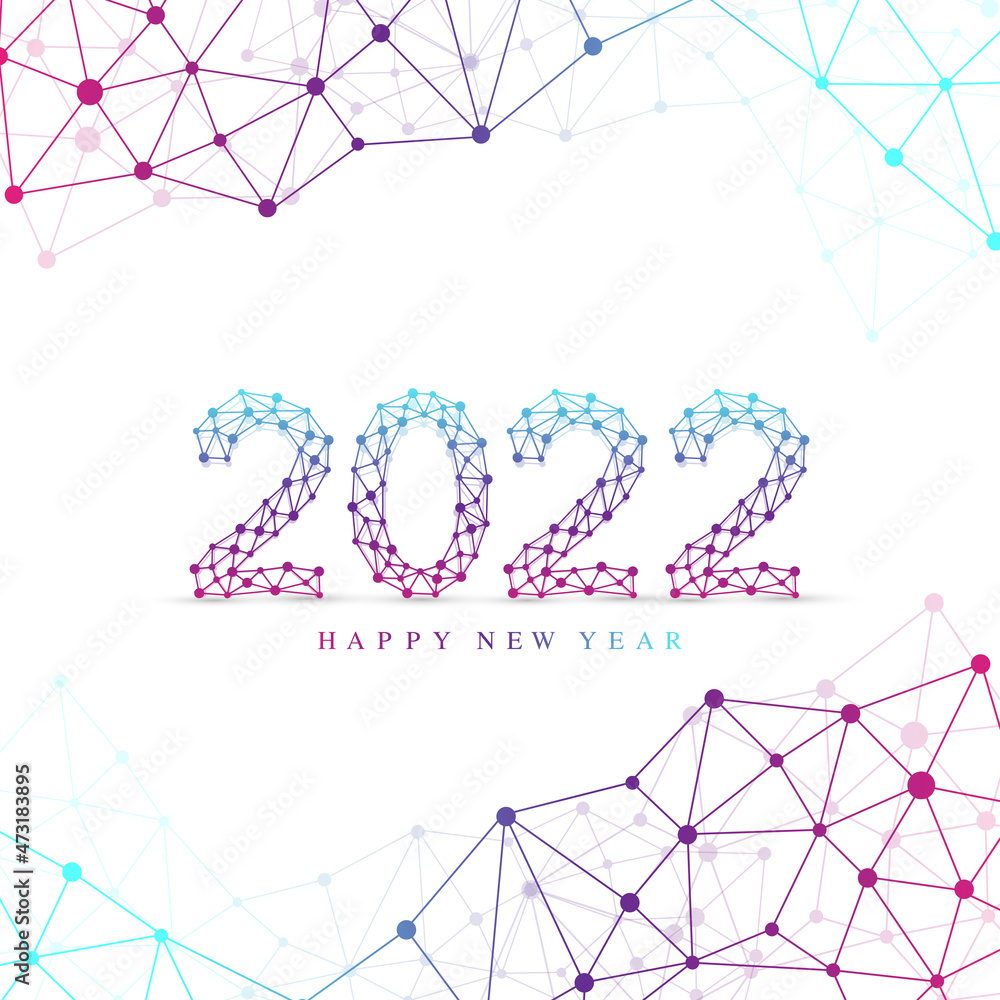 Aufkleber Modern technology template for Merry Christmas and Happy New Year 2022 with connected lines and dots. Digital geometric effect. Vector illustration