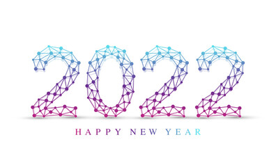 Modern technology template for Merry Christmas and Happy New Year 2022 with connected lines and dots. Digital geometric effect. Vector illustration