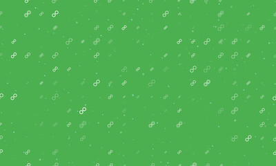 Seamless background pattern of evenly spaced white astrological opposition symbols of different sizes and opacity. Vector illustration on green background with stars