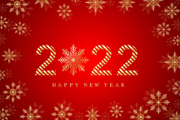 Text design 2022 Christmas and Happy New Years background with snowflakes. Vector illustration.