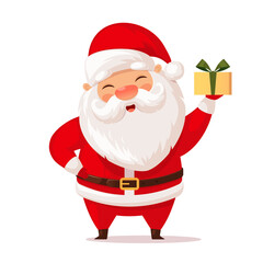 Cute Santa Claus with Christmas present, vector illustration