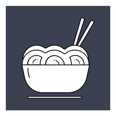 Vector illustration of a noodle wok on a blue background.   Flat correctable design of elements for page design, menu, design, web, application.