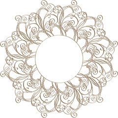 3D-image golden amber central ornament with curls and stems for ceiling decor