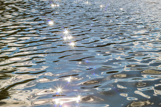 The glare of the sun on the water surface, on the river. Nature. close-up
