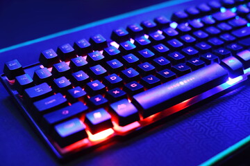 Gaming keyboard with LED backlit. Klawiatura do gier z podświetleniem LED. - obrazy, fototapety, plakaty