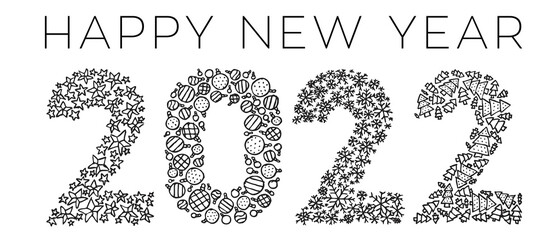 Happy new year 2022 linear drawing.