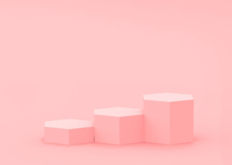 Abstract 3d pink hexagon podium minimal studio background.