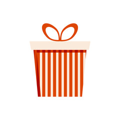 Gift in a striped package with a bow isolated on a white background. modern illustration in flat style. Vector.