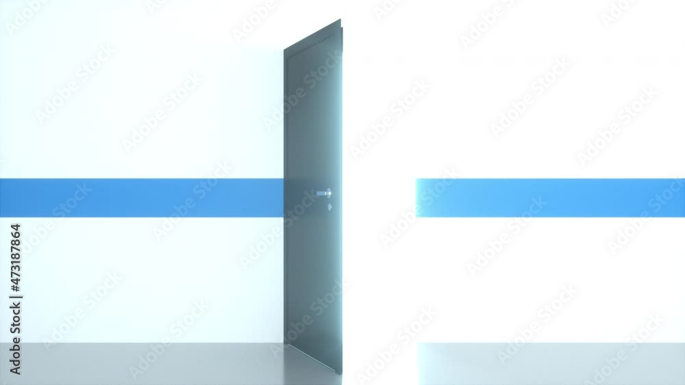 Poster empty corridor with open 3d render exit. concept of adjusting life situation and career luck. abstra