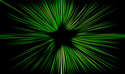 Obraz premium Abstract surface of blur radial zoom in green tones on a black background. Abstract bright background with radial, diverging, converging lines in the shape of a star.