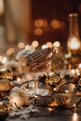 Merry Christmas, Happy Holidays cottage core, vintage preparations - ornaments, cinnamon, pine cones, christmas tree lights, flat lay