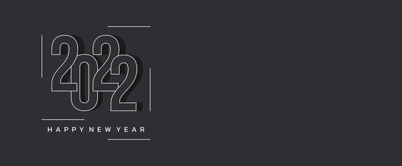 Happy new year 2022 dark grey background with simple and elegant teks banner vector design