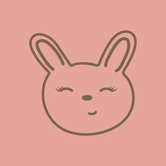 childish drawing of a cute hare with lines on a pink background. sketch doodle bunny, funny cute child drawing, vector illustration