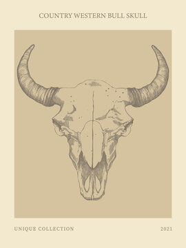 Poster Western Bull Skull vintage style. 