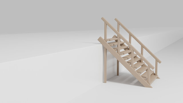 3d rendering, beige stairs on a white background, you can go up and down on it