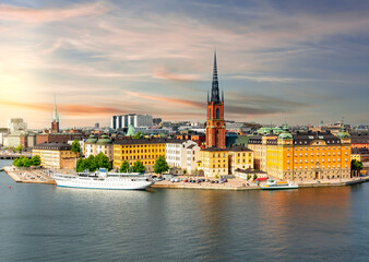 Stockholm old town (Gamla Stan) cityscape at sunset, Sweden