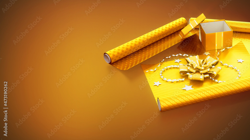 Poster present wrapping and gift box on colorful backdrop - abstract 3d rendering