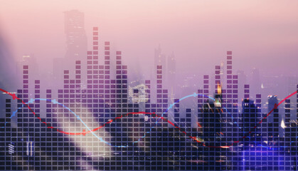 Fototapeta na wymiar Universal illustration Finance Business background. Diagrams on city office background