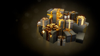 glowing presents pile for cyber monday give-away on dark background - abstract 3D illustration