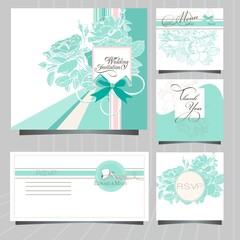 wedding invitation card with roses in pastel colors, 
save the date, thank you card, 