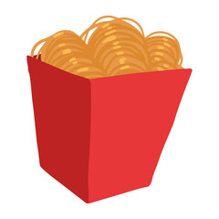 Spaghetti in box, noodles. Takeaway food doodle. Hand drawn vector illustration in flat style. Cartoon clipart isolated on white background.