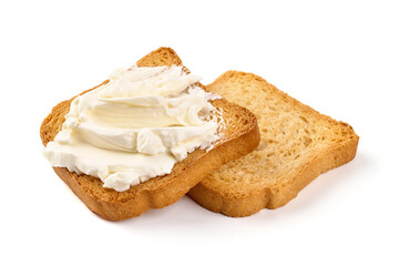 Sandwich with soft cottage cheese, isolated on white background.