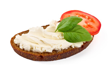 Cream cheese sandwich, isolated on white background.