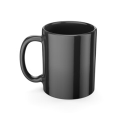 Blank black cup mock-up isolated on white. 3D rendering.