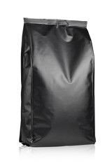 Black plastic pouch bag isolated.