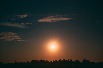 Moonrise Above Summer Forest park. Night Countryside Summer Starry Night Sky landscape