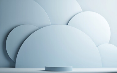 Product display podium with geometric platform, blue background, 3d illustration.