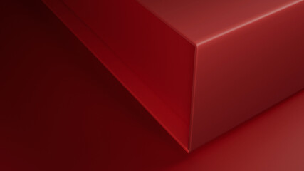3D rendering of red cube podium or pedestal with empty studio room, product background, template mockup for valentine's day display, love concept, geometric of square shape