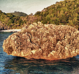 Phi Phi Don, Thailand. Aerial view of famous Nui Beach at sunset