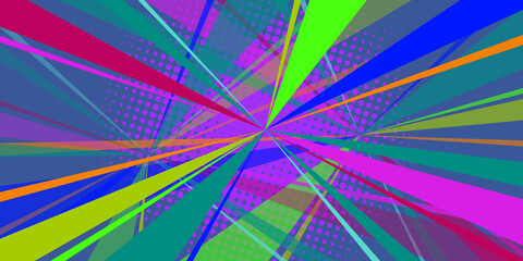 colored triangular rays disco background, retro abstract figures