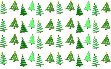 Christmas green tree on a white background. Gift wrapping design paper, prints for cards, textiles, wallpaper. New Year and Christmas backgrounds and textures.
