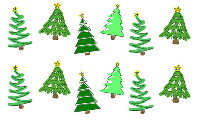 Christmas green tree on a white background. Gift wrapping design paper, prints for cards, textiles, wallpaper. New Year and Christmas backgrounds and textures.
