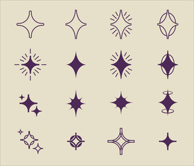 Set of four-pointed and eight-pointed stars and shapes